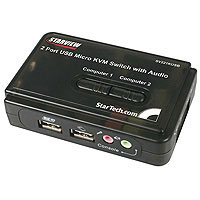 Startech.com Kit de Conmutador KVM USB de 2 Puertos en Color Negro con Audio y Cables (SV211KUSB)